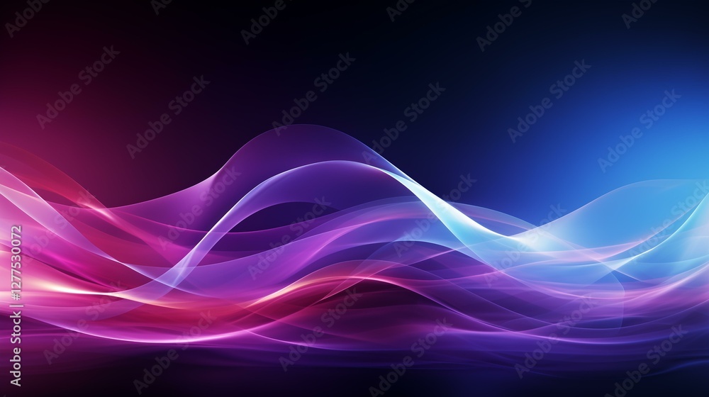 Naklejka premium Abstract Purple Blue Glowing Waves Dark Background Digital Art