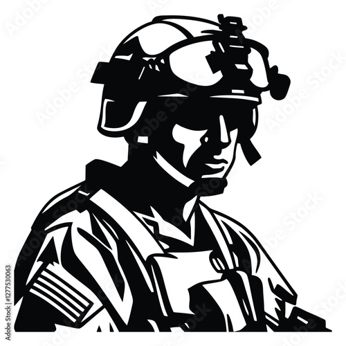 Wallpaper Mural Stylized soldier in full combat gear with a helmet and rifle, ready for action Torontodigital.ca