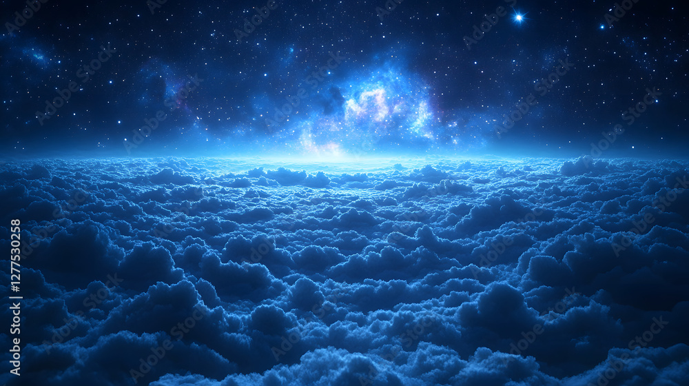 Fototapeta premium Ethereal blue clouds under a starry night sky