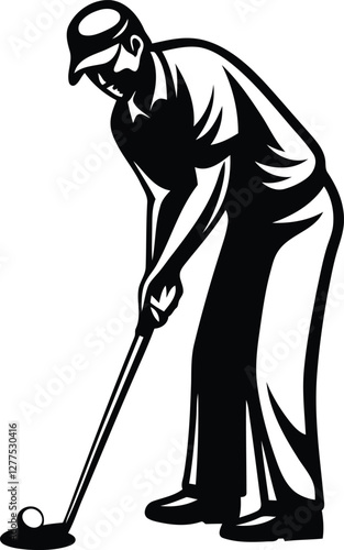 Golf player in action vector icon illustration, golf player in action silhouette and line art vector design