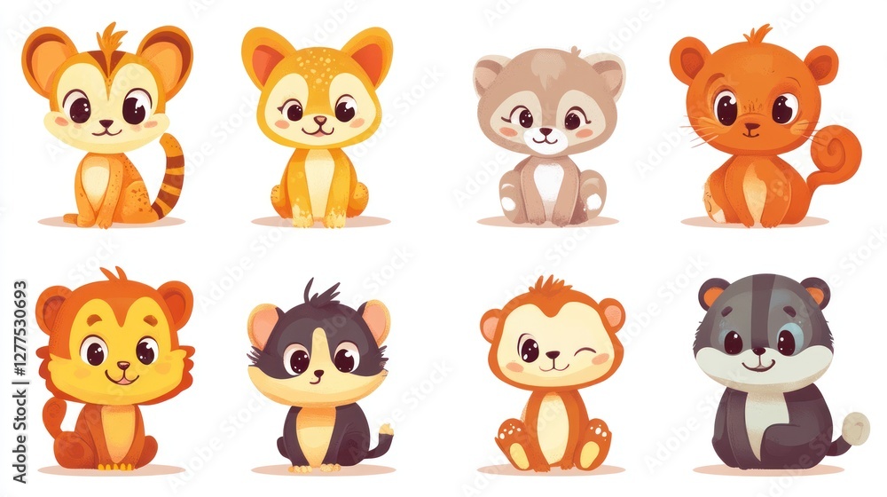 Cute cartoon animals, diverse collection of adorable, stylized, and colorful small mammal illustrations, perfect for children's books or educational materials. Cute cartoon animals, diverse collection of adorable, stylized, and colorful small mammal illustrations, perfect for children's books or educational materials.
