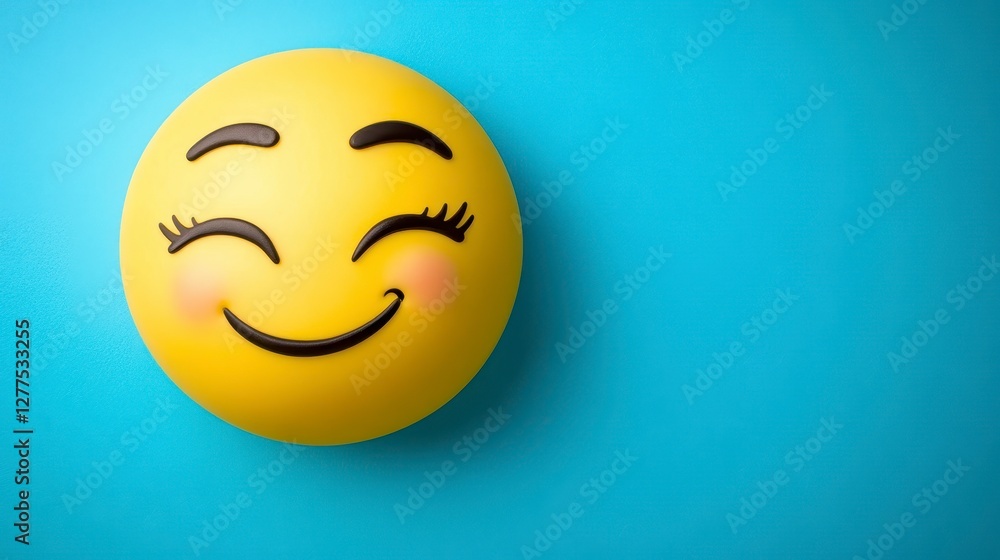 Fototapeta premium Cheerful Yellow Smiley Face Emoticon on Blue Background
