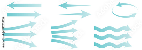 Air flow set. Blue arrows showing air. Vector illustration.