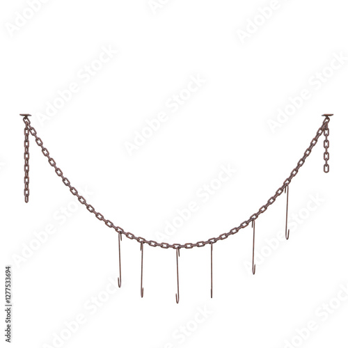 Chain With Hooks, 3d illustration isolated on white background