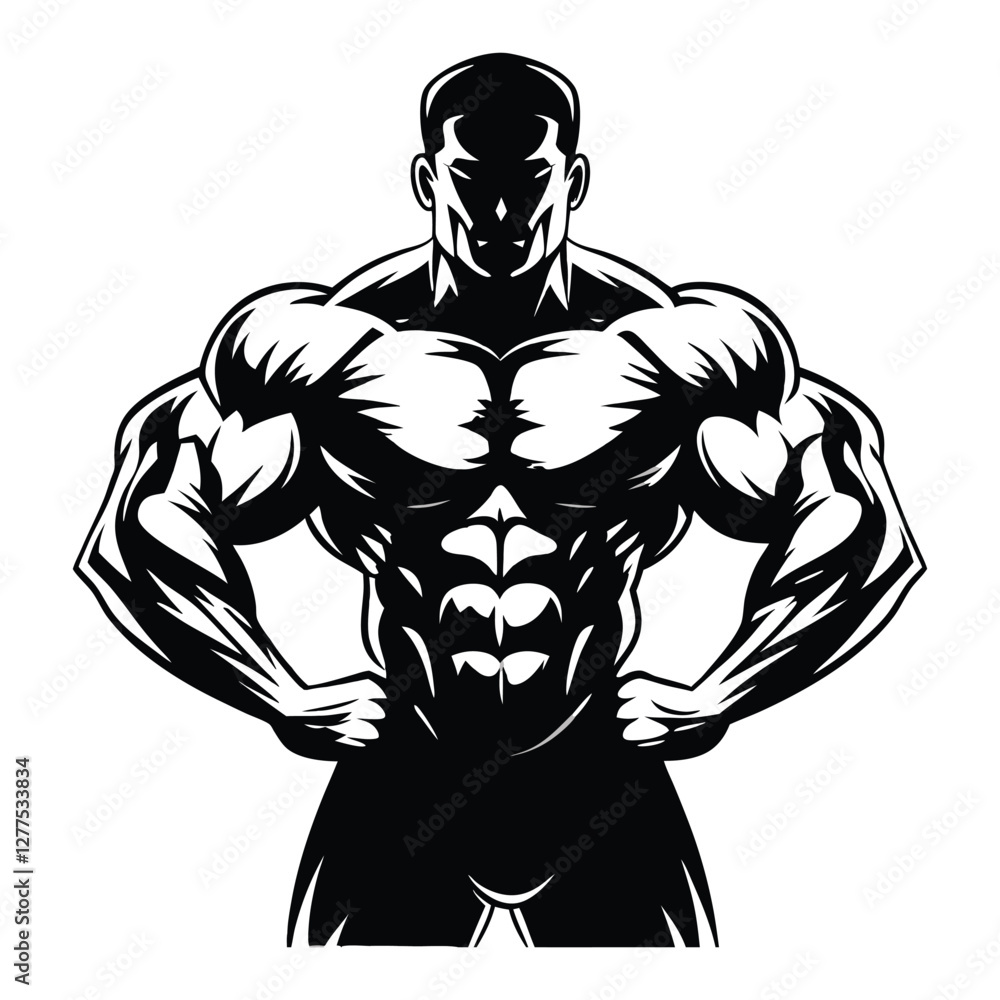 Fototapeta premium Stylized bodybuilder showing off his muscular physique in a confident pose with a powerful design