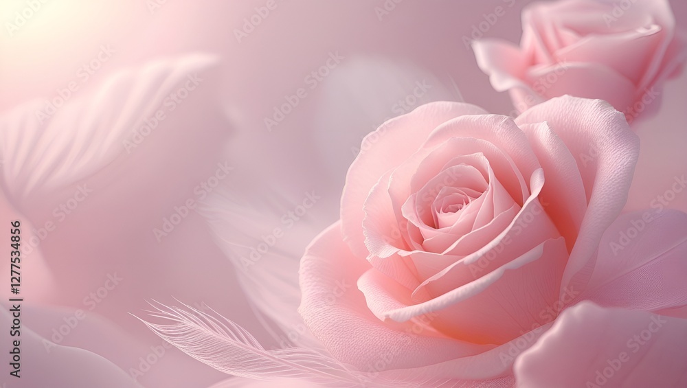 Closeup of a pink rose with water drops on a soft pink background, symbolizing love and romance, perfect for Valentine's Day Closeup of a pink rose with water drops on a soft pink background, symbolizing love and romance, perfect for Valentine's Day