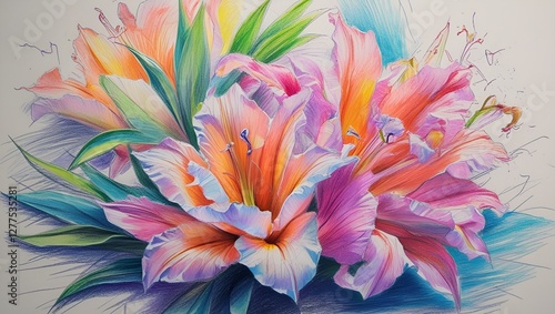 Wallpaper Mural Colorful bouquet of flowers including lilies, daisies, and chrysanthemums in full bloom with pink, purple, and white petals Torontodigital.ca