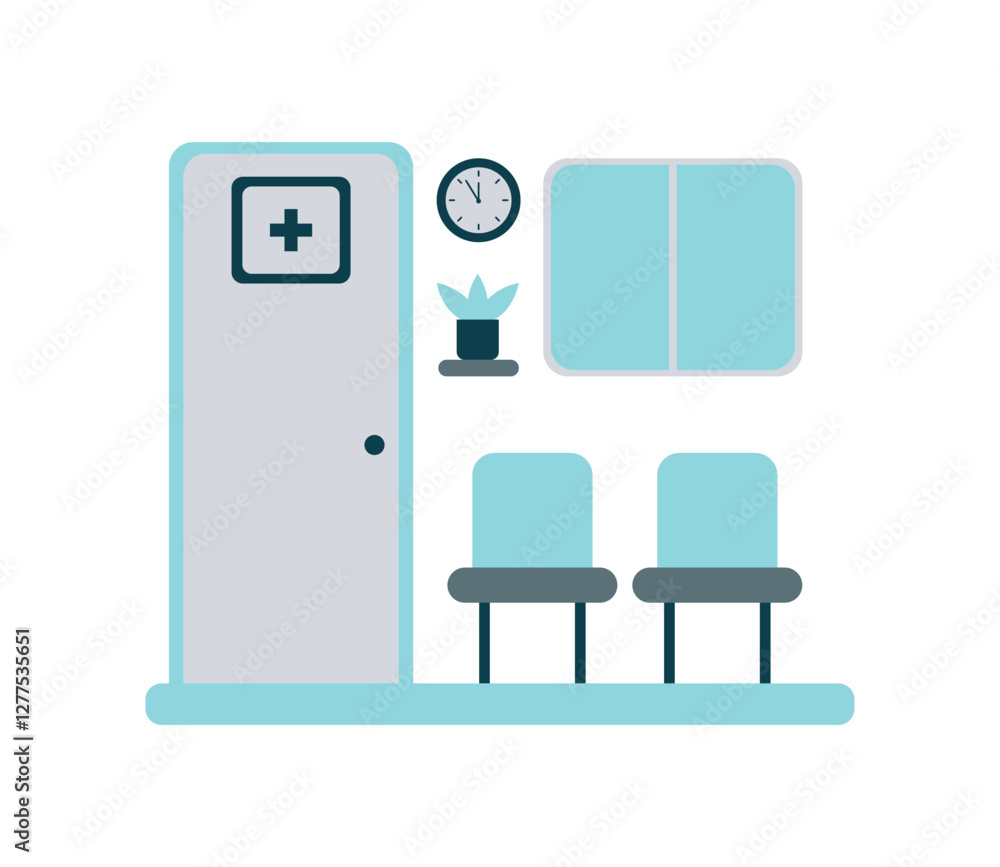 Patient waiting room with chairs icon Patient waiting room with chairs icon