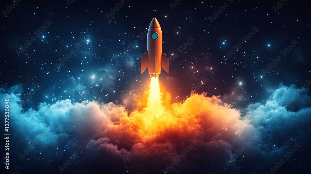 Naklejka premium Vibrant colorful rocket icon with a trail of smoke isolated on a transparent background great for startup or innovation branding