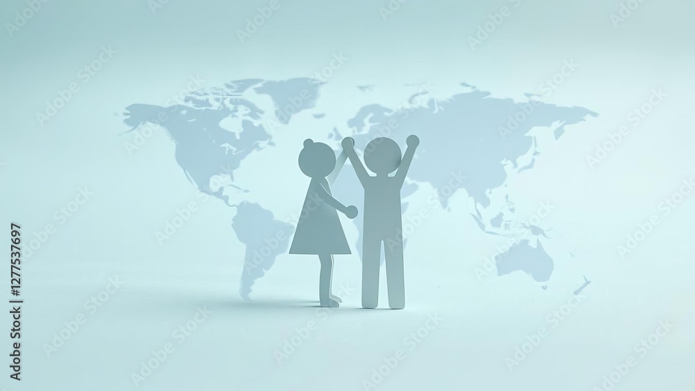 Paper cutout figures standing on a world map symbolizing global unity and peace for international day of peace, figures, harmony, unity Paper cutout figures standing on a world map symbolizing global unity and peace for international day of peace, figures, harmony, unity