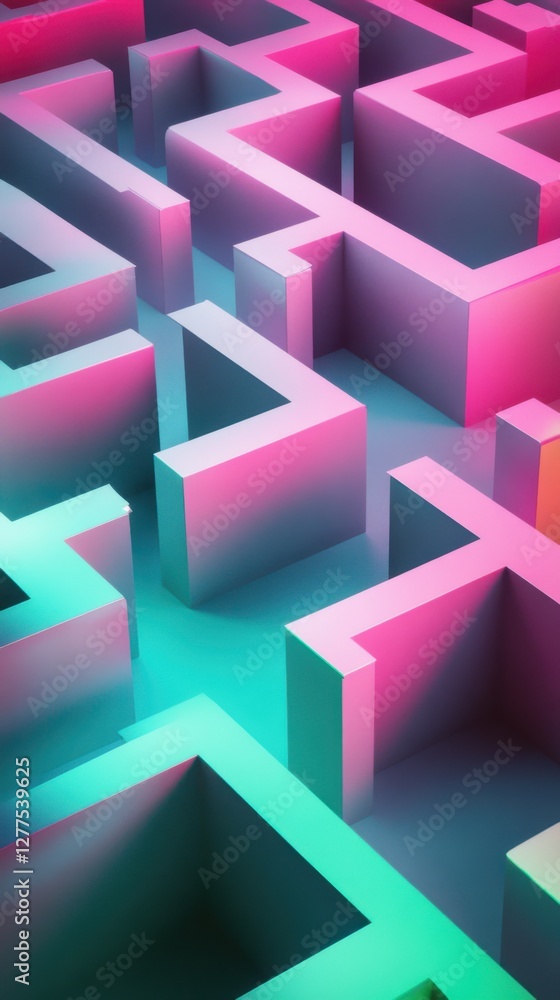 Surreal maze of pink and green gradients under bright illumination. Surreal maze of pink and green gradients under bright illumination.