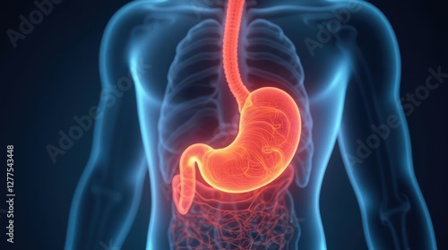 3D Illustration X-RAY of Human Stomach Anatomy