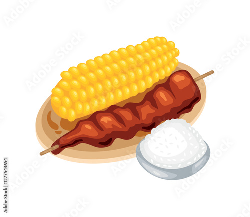 BBQ skewers with corn and sauce icon