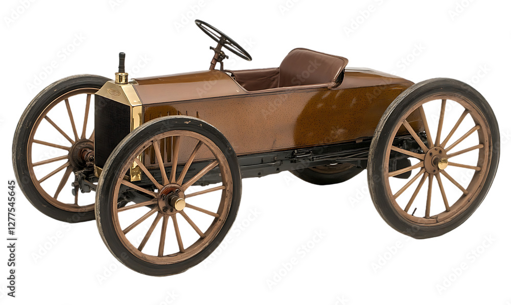 Fototapeta premium Antique wooden child's car, vintage display, museum piece