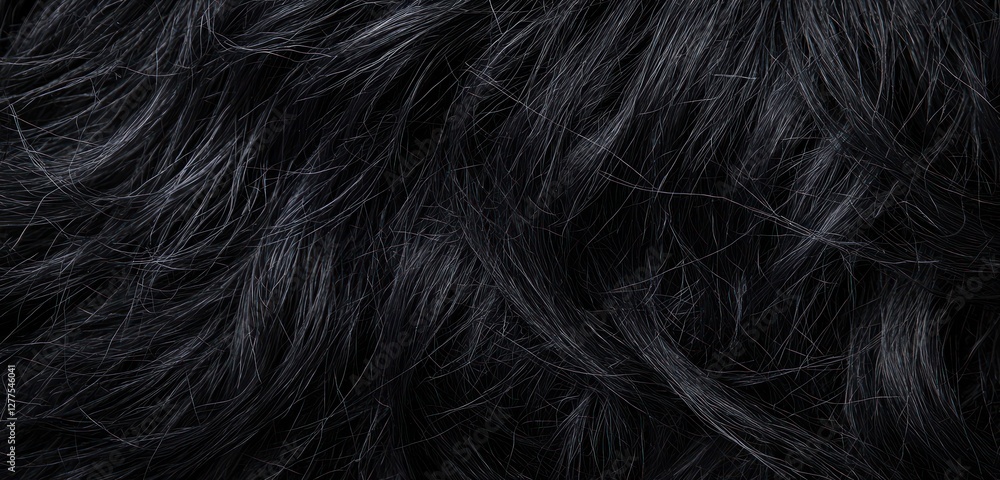 Obraz premium Coarse matte black fur features layered natural patterns and strands.