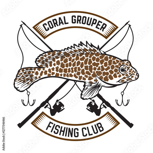 Coral Grouper fish vector illustration perfect for fishing club logo