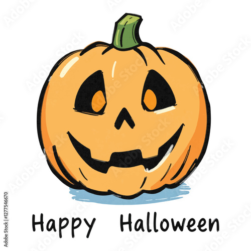 Illustration of a Carved Halloween Pumpkin Isolated on White Background.