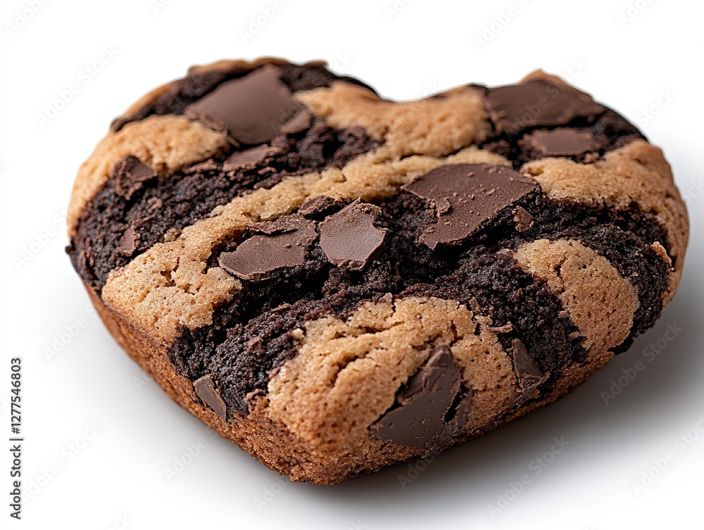 Fototapeta premium A heart shaped chocolate chip cookie on a white background