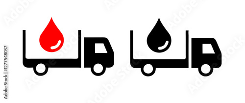 Mobile blood unit set of icons for heathcare awareness, red and black designs