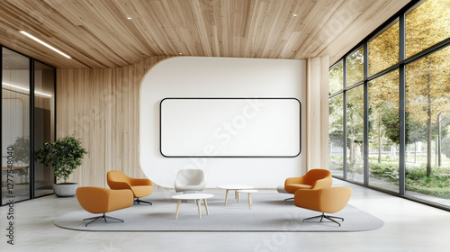 Fototapeta Naklejka Na Ścianę i Meble -  modern learning space featuring comfortable seating and large display area