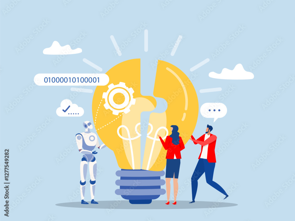 Partnership contact,Businessman matching cyborg idea or artificial intelligence technology futuristic, ai, with brain Machine future cooperation vector illustrator Partnership contact,Businessman matching cyborg idea or artificial intelligence technology futuristic, ai, with brain Machine future cooperation vector illustrator