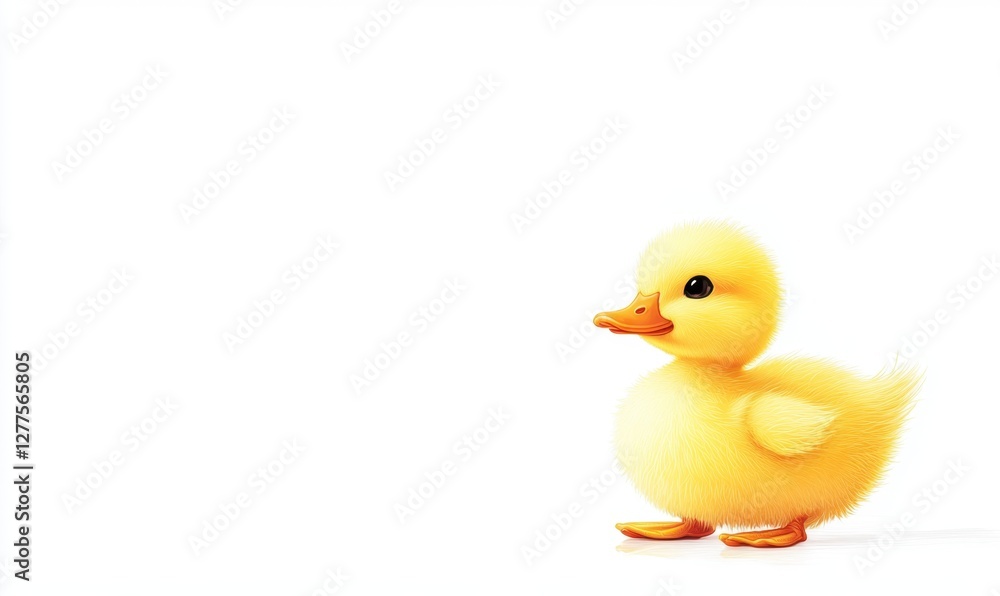 A cute, fluffy yellow duckling standing on a white background, evoking feelings of joy and innocence A cute, fluffy yellow duckling standing on a white background, evoking feelings of joy and innocence