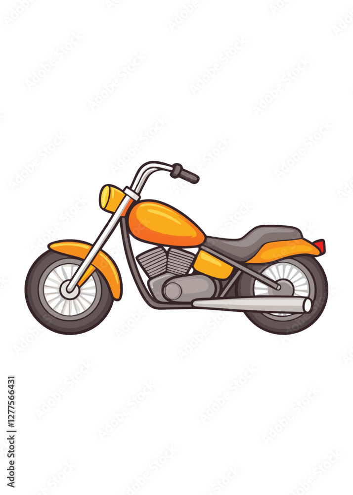 Fototapeta premium Cartoon motorcycle with a classic design, featuring bold orange color and stylish details