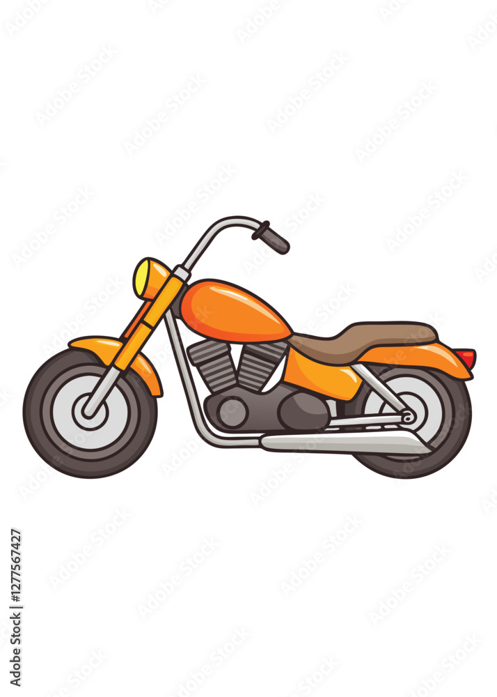 Fototapeta premium Cartoon motorcycle with a classic design, featuring bold orange color and stylish details