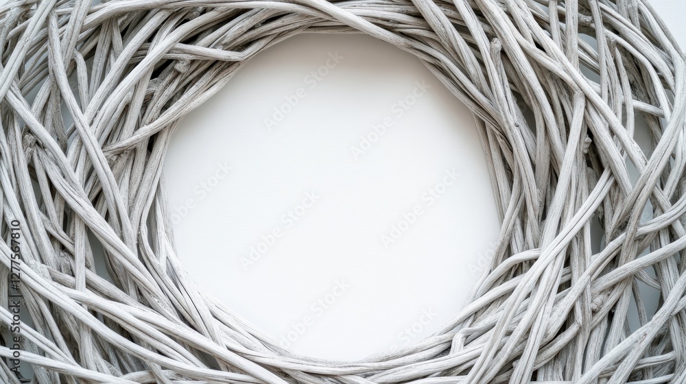 Intricate Circular Wicker Frame with Blank White Center for Art