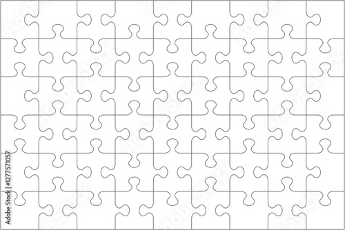 Jigsaw puzzle blank template or cutting guidelines of 54 transparent pieces. Classic style pieces are easy to separate (every piece is a single shape). No acute angles.
