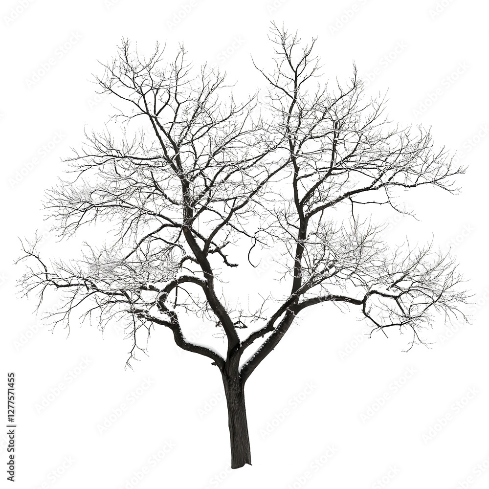 Obraz premium Leafless tree with intricate branches isolated on a white background 