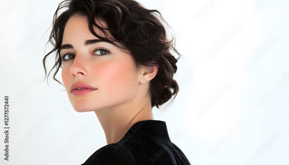 Fototapeta premium Portrait of an elegant woman with wavy hair and clean skin