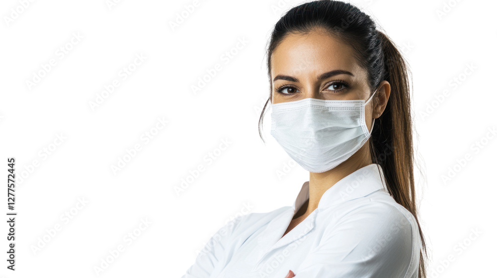 A confident healthcare professional wearing a mask, symbolizing dedication and safety in the medical field, ready to provide care and support. A confident healthcare professional wearing a mask, symbolizing dedication and safety in the medical field, ready to provide care and support.