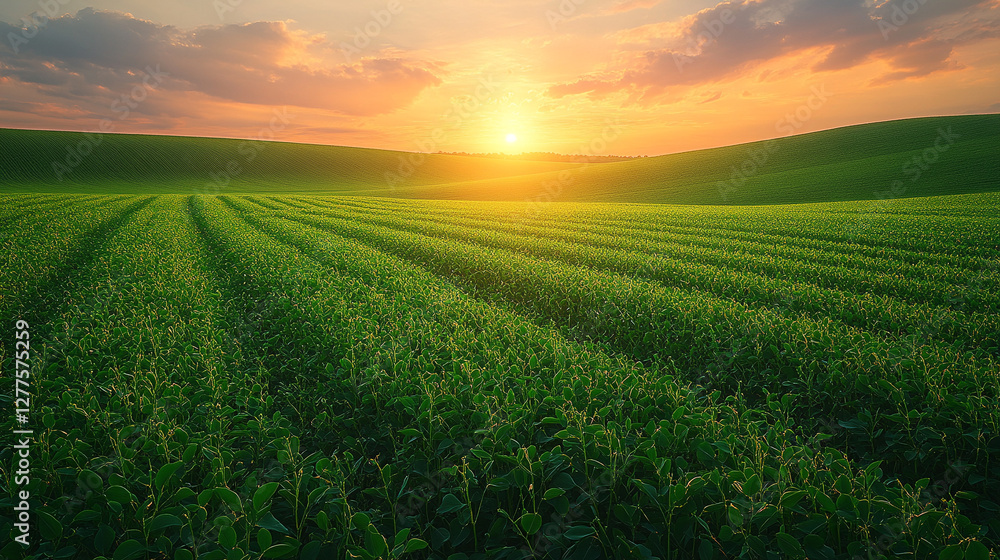 Naklejka premium High-angle drone shot of expansive soybean farmland.