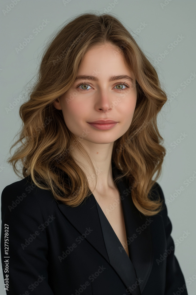 Professional woman in black blazer with confident expression Professional woman in black blazer with confident expression