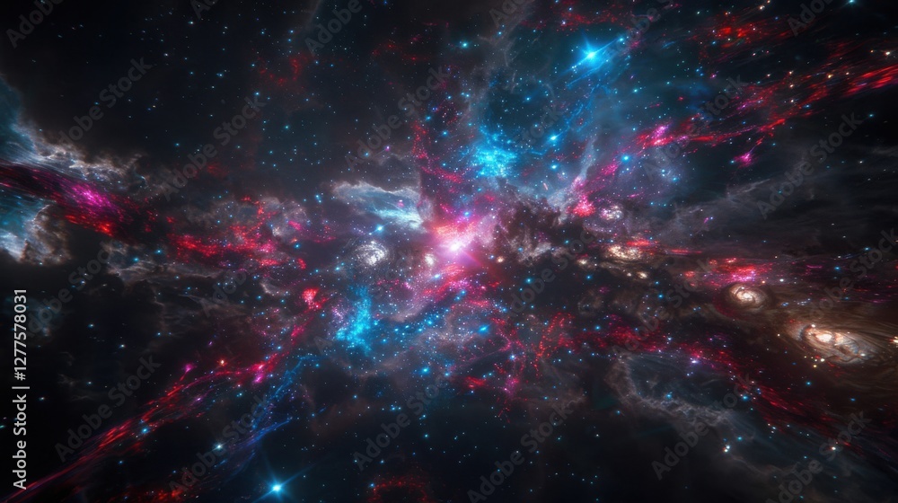 Fototapeta premium A vibrant cosmic scene filled with swirling colors and light, depicting the beauty and mystery of deep space.