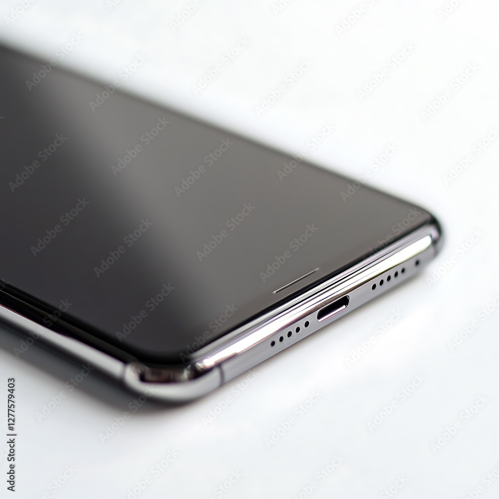 Smartphone with black screen on white background. Close-up. Smartphone with black screen on white background. Close-up.