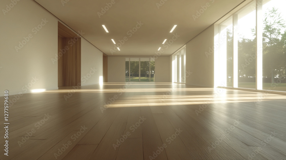 Bright Empty Room with Large Windows for Interior Design Showcase