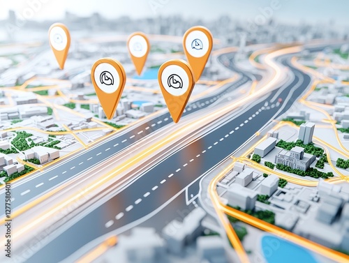 Map with location markers and roadways