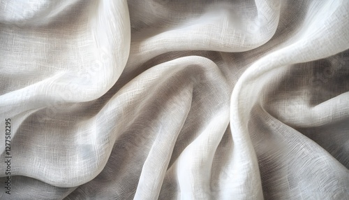 Soft white linen fabric draped in gentle flowing waves