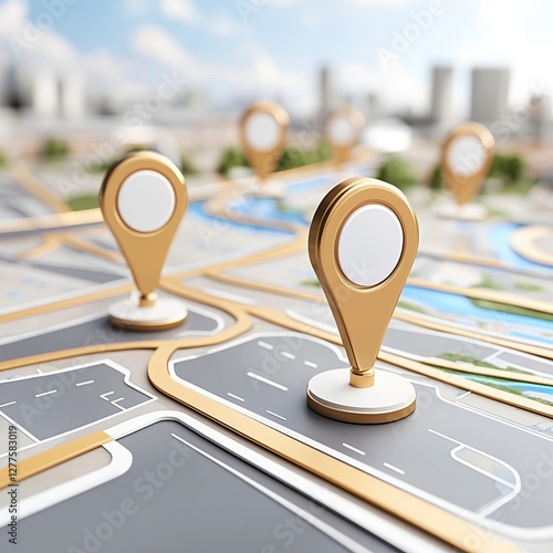 3D map with location markers displayed prominently