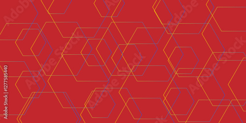  Abstract red and colorful lines 3d Hexagonal structure futuristic background. Modern simple style hexagonal graphic concept. White hexagonal pattern background, with copy space abstract banner use.