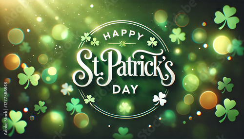 A festive St. Patrick's Day celebration-themed image with a vibrant green bokeh background