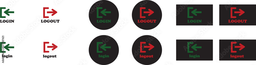 Fototapeta premium Login and logout icon set Set of sign out, Sign in vector vector collection. Open and close door symbol. Black in, out, exit and enter arrow, trendy flat style isolated on transparent background.