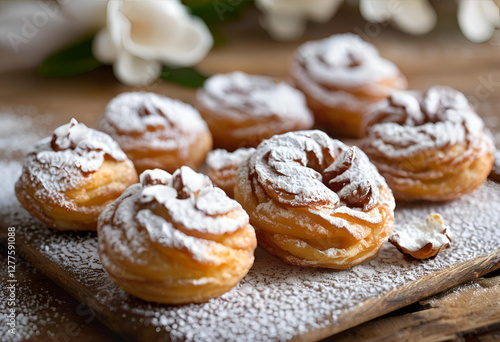 classic italian zeppole pastry with powdered sugar
