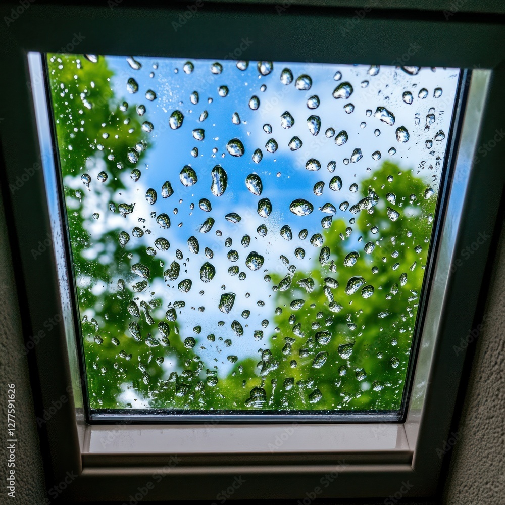 Raindrops on a Glass Roof of a Skylight --profile psgfa8n
