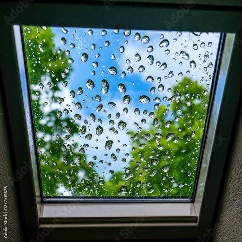 Obraz na płótnie Raindrops on a Glass Roof of a Skylight --profile psgfa8n w salonie