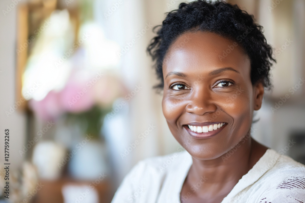 Smiling mother with bright smile and joyful expression Smiling mother with bright smile and joyful expression