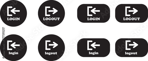 Login and logout icon set Set of sign out, Sign in vector vector collection. Open and close door symbol. Black in, out, exit and enter arrow, trendy flat style isolated on transparent background.