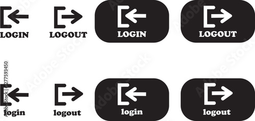 Login and logout icon set Set of sign out, Sign in vector vector collection. Open and close door symbol. Black in, out, exit and enter arrow, trendy flat style isolated on transparent background.